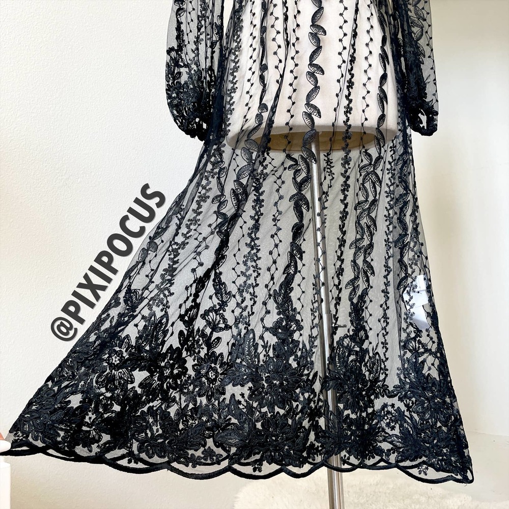 ZARA EMBROIDERED SEMI-SHEER DRESS TULLE BLACK - Picture 8 of 16